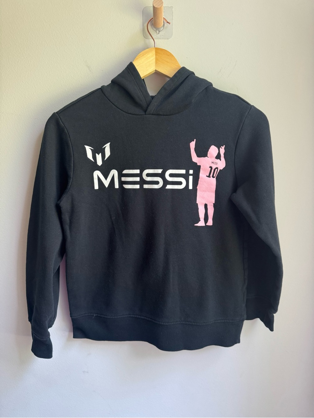 Messi Kids Black Hoodie with Pink Silhouette